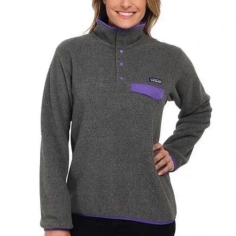 Patagonia Synchilla Fleece Snap-T Pullover Womens Size S Sweater Grey purple